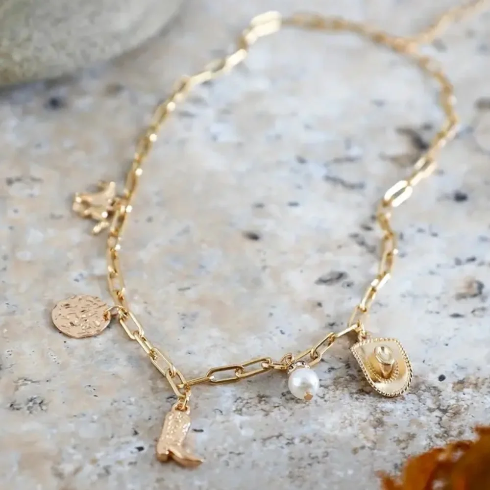 NEW Gold Charm Necklace with Western Cowboy Bohemian Accents